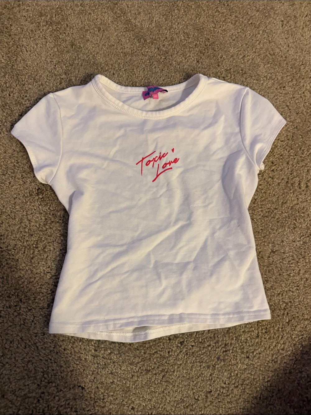 Kids White Tee with Pink Script "Toxic Love"